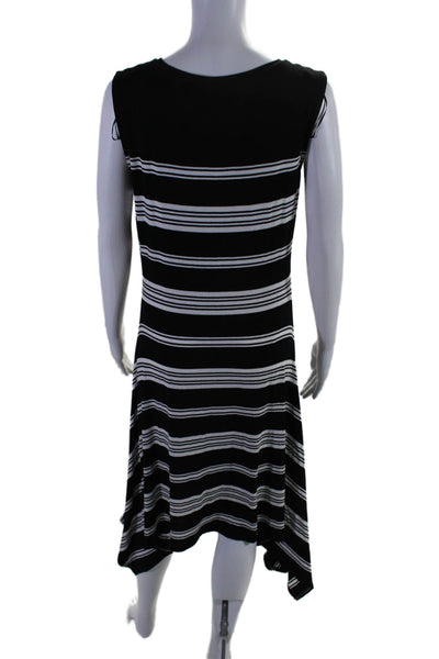 Vince Camuto Womens Sleeveless Scoop Neck Draped Stripe Dress White Black Medium