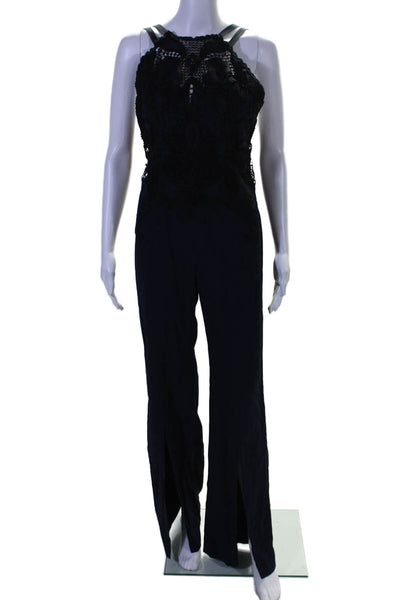 Jonathan Simkhai Womens Crochet Sleeveless Jumpsuit Navy Blue Black Size 4