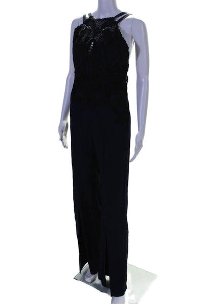 Jonathan Simkhai Womens Crochet Sleeveless Jumpsuit Navy Blue Black Size 4