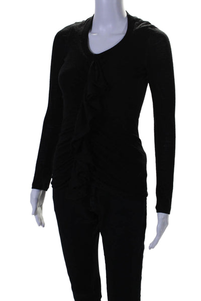 Givenchy Womens Ruffled Long Sleeves Crew Neck Sweater Black Wool Size Small