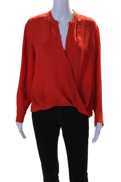 ALC Womens Pullover Long Sleeve V Neck High Low Silk Top Shirt Orange Size 6