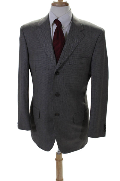 Zanella Mens Gray Houndstooth Two Button Long Sleeve Wool Blazer Size 40