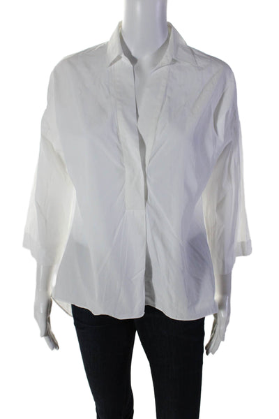 Walter Voulaz Womens Button Down Long Sleeve Collared Top White Size 42