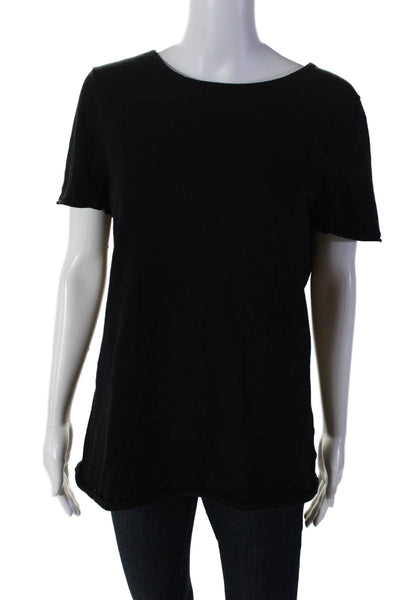 Minnie Rose Womens Cotton Short Sleeve Round Neck Basic Casual Top Black Size XL