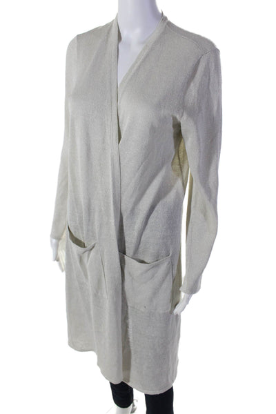 Eileen Fisher Womens Linen Glitter Long Sleeved Open Front Cardigan White Size S