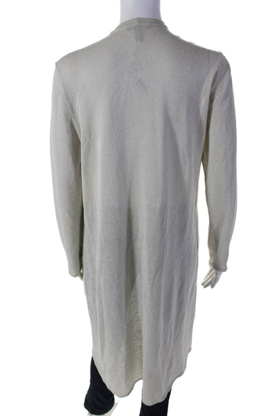 Eileen Fisher Womens Linen Glitter Long Sleeved Open Front Cardigan White Size S