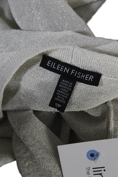 Eileen Fisher Womens Linen Glitter Long Sleeved Open Front Cardigan White Size S