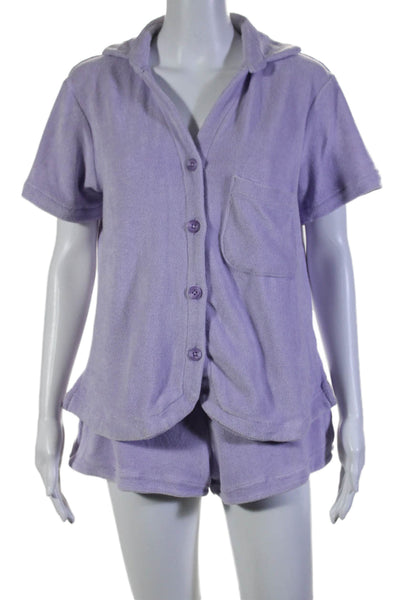 Frankies Bikinis Womens Cotton Blend Button Up Top + Shorts Set Purple Size XS