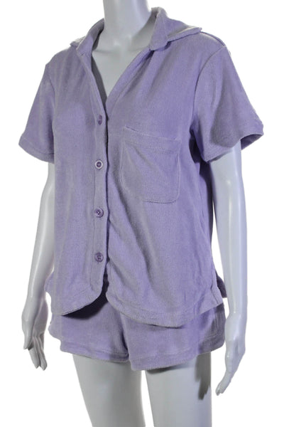 Frankies Bikinis Womens Cotton Blend Button Up Top + Shorts Set Purple Size XS