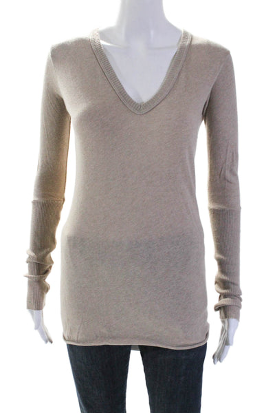 Enza Costa Women's V-Neck Long Sleeves Pullover Sweater Beige Size S