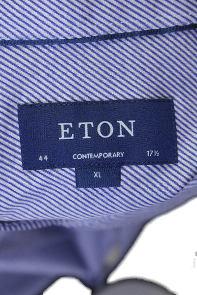 Eton Mens Cotton Blue Striped Collar Long Sleeve Button Up Dress Shirt Size 17.5