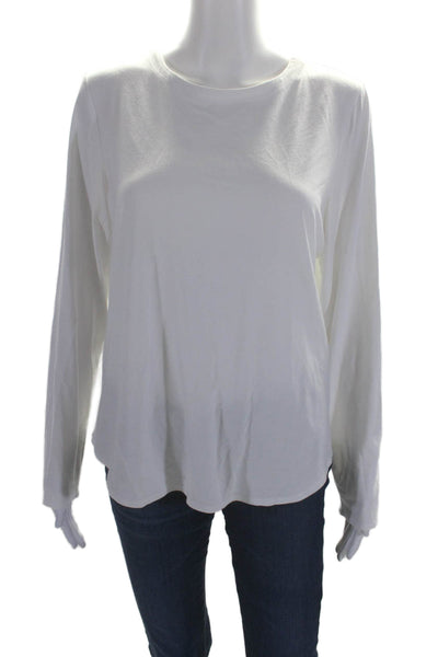 Eileen Fisher Womens Stretch Round Neck Long Sleeve T-Shirt Top White Size L