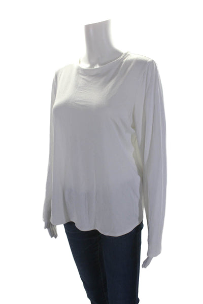 Eileen Fisher Womens Stretch Round Neck Long Sleeve T-Shirt Top White Size L