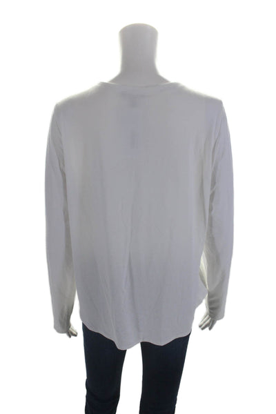 Eileen Fisher Womens Stretch Round Neck Long Sleeve T-Shirt Top White Size L