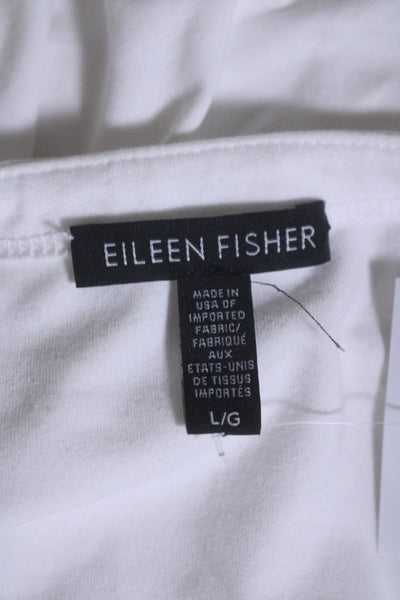 Eileen Fisher Womens Stretch Round Neck Long Sleeve T-Shirt Top White Size L