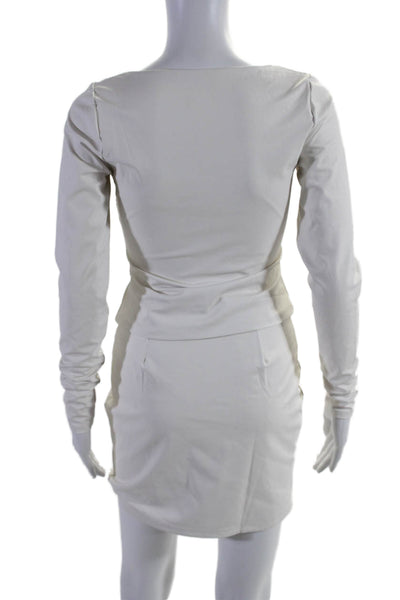 Naked Wardrobe Women's Long Sleeves Two Piece Faux Leather Set White Size M