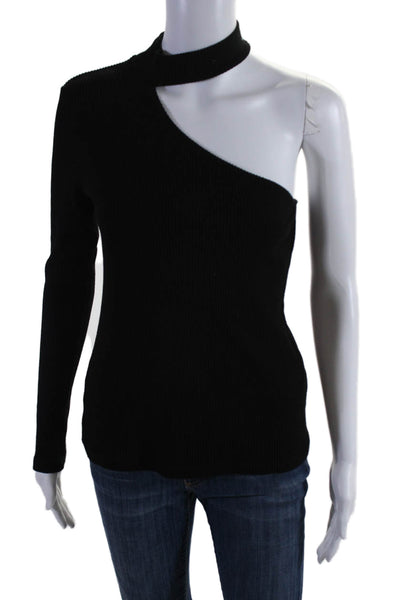 Drew Womens High Neck Long Sleeve Pullover One Shoulder Blouse Top Black Size XS