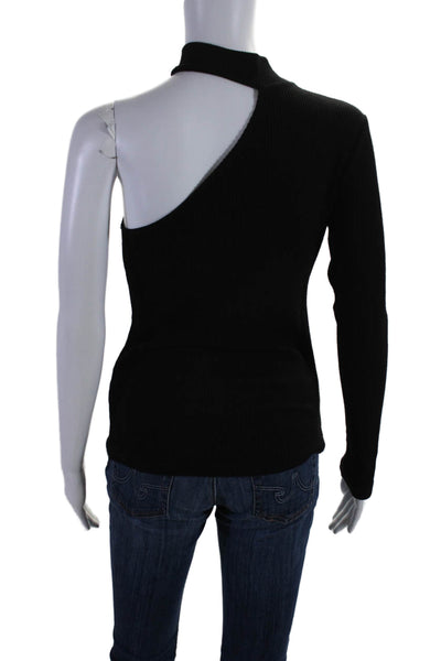 Drew Womens High Neck Long Sleeve Pullover One Shoulder Blouse Top Black Size XS