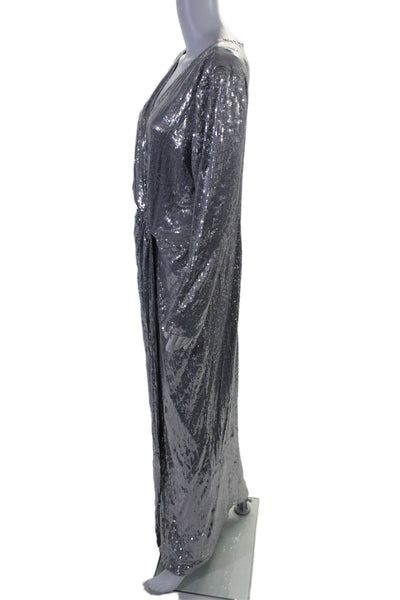 Jason Wu x Eloquii Womens Back Zip V Neck Sequin Gown Silver Tone Size 16