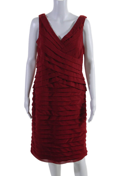 Adrianna Papell Womens Back Zip Sleeveless V Neck Tiered Dress Red Size 14