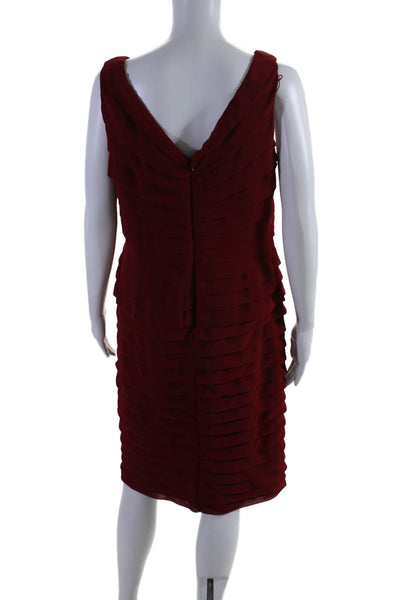 Adrianna Papell Womens Back Zip Sleeveless V Neck Tiered Dress Red Size 14