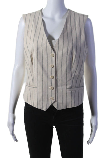 Selected Femme Womens Striped Button Down Sleeveless Vest White Black Size EUR 3