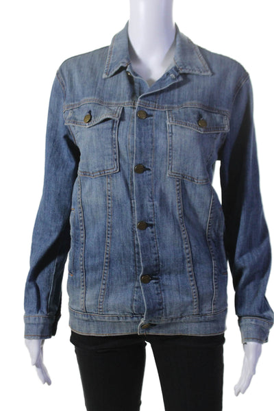 Current/Elliott Womens Denim Button Down Oversized Trucker Jacket Blue Size 0