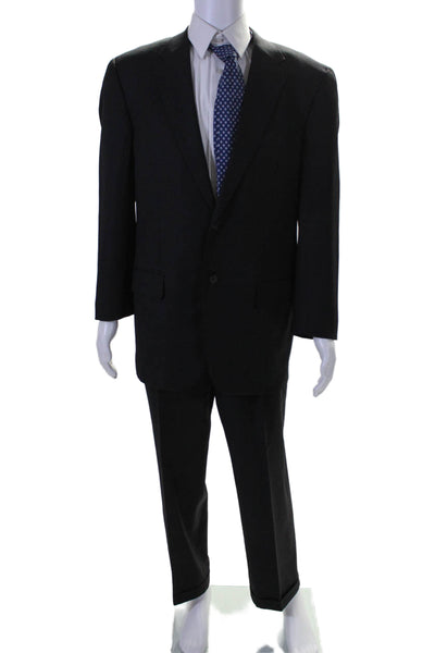 Zanella Mens Wool Black Two Button Long Sleeve Blazer Pants Suit Set Size 40 34