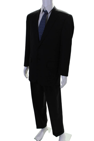 Zanella Mens Wool Black Two Button Long Sleeve Blazer Pants Suit Set Size 40 34