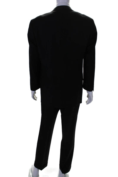 Zanella Mens Wool Black Two Button Long Sleeve Blazer Pants Suit Set Size 40 34