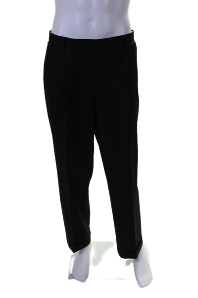 Zanella Mens Wool Black Two Button Long Sleeve Blazer Pants Suit Set Size 40 34