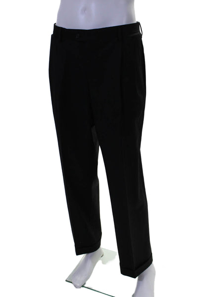 Zanella Mens Wool Black Two Button Long Sleeve Blazer Pants Suit Set Size 40 34