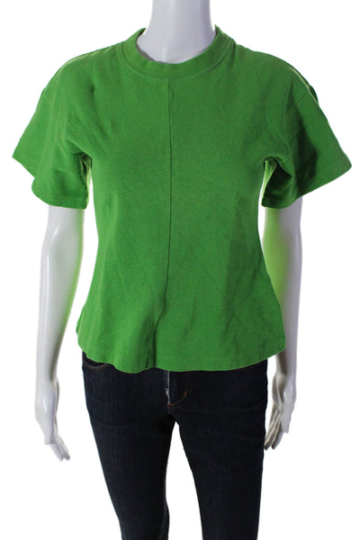 Proenza Schouler Womens Cotton Short Sleeve Round Neck Basic Top Green Size XS