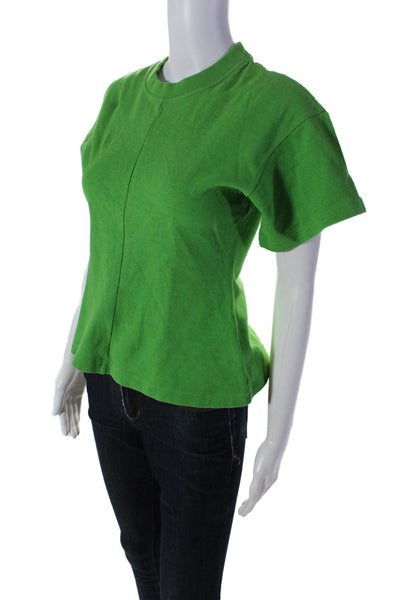 Proenza Schouler Womens Cotton Short Sleeve Round Neck Basic Top Green Size XS