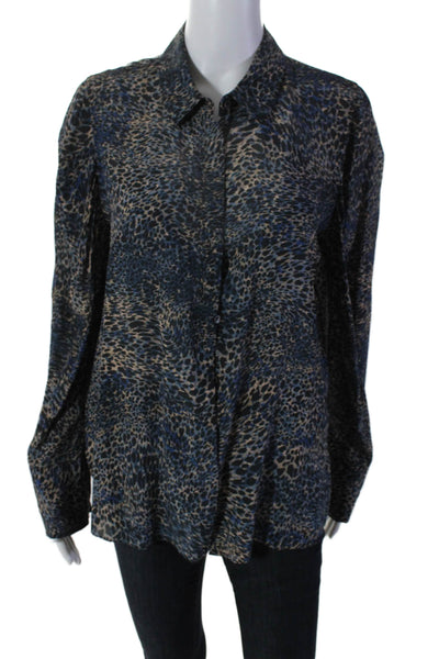 Kobi Halperin Womens Silk Long Sleeve Spotted Button Down Blouse Blue Size M