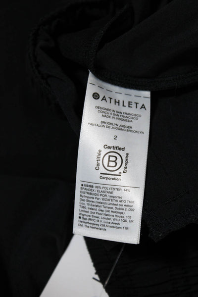 Athleta Womens Textured Elastic Waist Cuff Bottom Lined Joggers Black Size 2