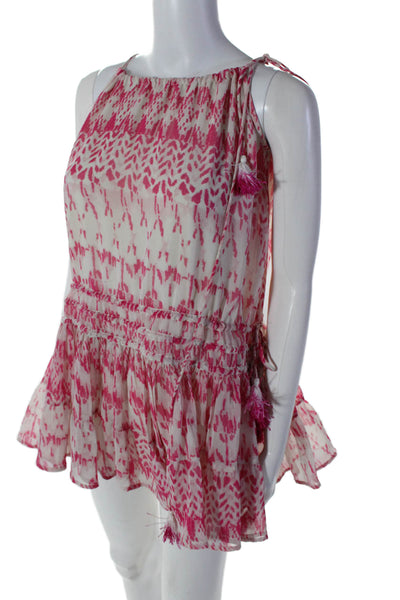 Christophe Sauvat Women's Sleeveless Tassel Tiered Mini Dress Pink Size XS