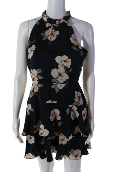 BB Dakota Women's Round Neck Sleeveless Ruffle Mini Dress Floral Size 8