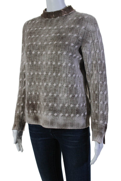 Ploumanach Women's Mock Neck Long Sleeves Cable-Knit Sweater Brown Size M