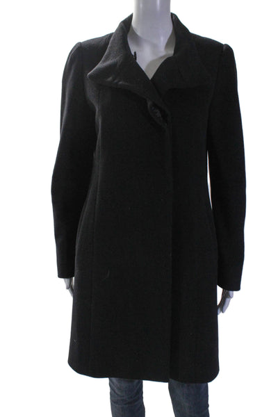 Cinzia Rocca Women's Collared Long Sleeves Double Breast Wool Coat Black Size M