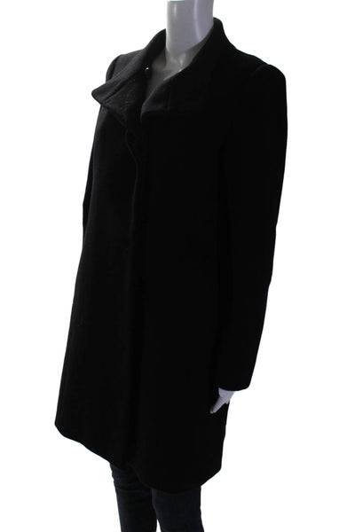 Cinzia Rocca Women's Collared Long Sleeves Double Breast Wool Coat Black Size M