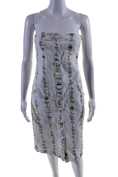 Adam Lippes Collective Womens Strapless Printed Twill Dress White Size 2 1659781