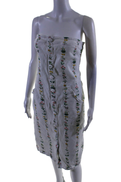 Adam Lippes Collective Womens Strapless Printed Twill Dress White Size 0 1660235