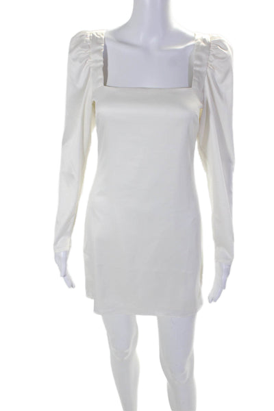 Danielle Bernstein Womens Satin Square Neck Long Sleeve Dress White Size XS