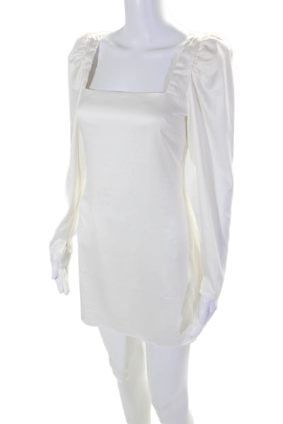 Danielle Bernstein Womens Satin Square Neck Long Sleeve Dress White Size XS