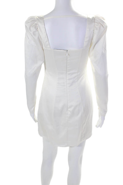 Danielle Bernstein Womens Satin Square Neck Long Sleeve Dress White Size XS