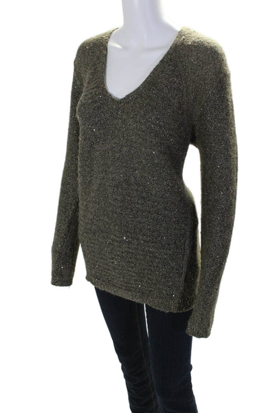 Gerard Darel Womens Sequined Long Sleeves Pullover V Neck Sweater Gray Size 4