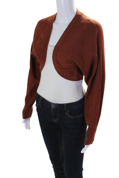 Intermix Womens Ribbed Open Front Long Sleeves Bolero Sweater Brown Size Medium