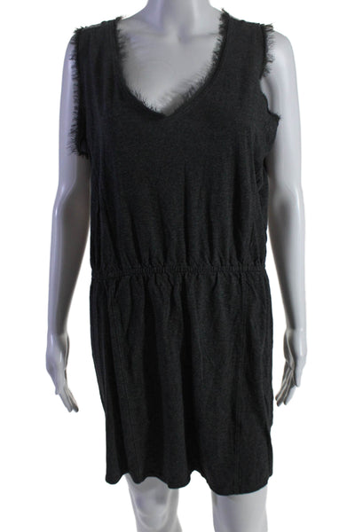 Loft Womens Cotton Sleeveless V Neck Elastic Tasseled Hem Dress Gray Size S