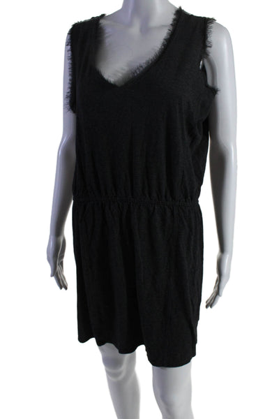 Loft Womens Cotton Sleeveless V Neck Elastic Tasseled Hem Dress Gray Size S